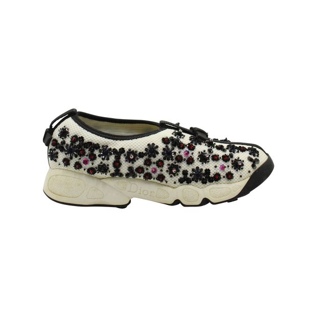 image of Dior Embellished Fusion Slip On Sneakers in White Mesh