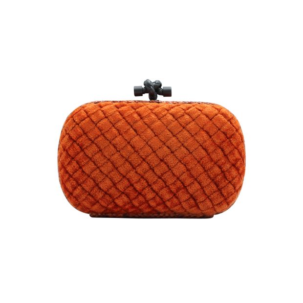 Image of Bottega Veneta Orange Velvet & Python Leather Knot Clutch