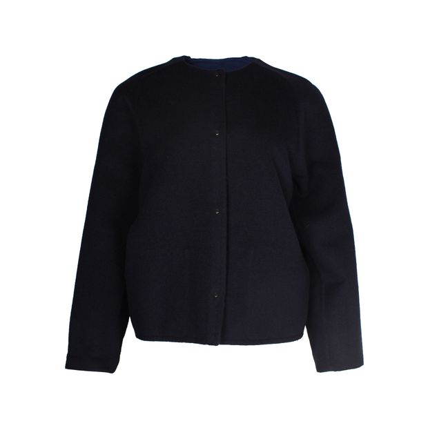 image of Hermes Button-Front Cardigan in Navy Blue Cashmere