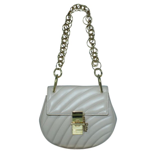 image of CHLOÉ Quilted Mini Drew Bijou Shoulder Bag In Pearl Beige