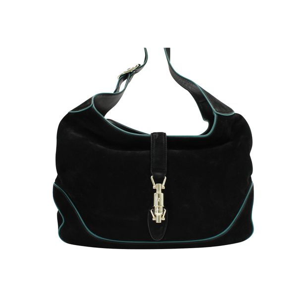 image of Gucci Black/ Sea Blue Suede Shoulder Bag