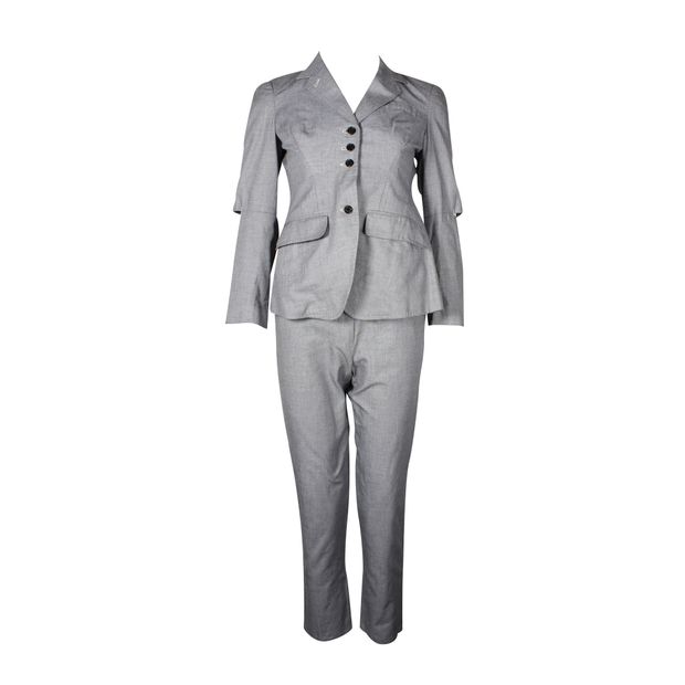 image of Contemporary Designer Grey Suit Set With Cut Detail Sleeve