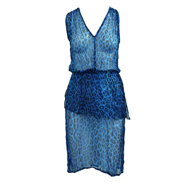 image of CONTEMPORARY DESIGNER Transparent Blue Leopard Print Silk Set