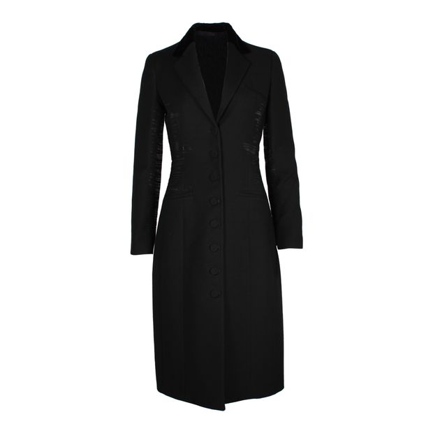 image of Bottega Veneta Side Stripe Coat in Black Lana Vergine