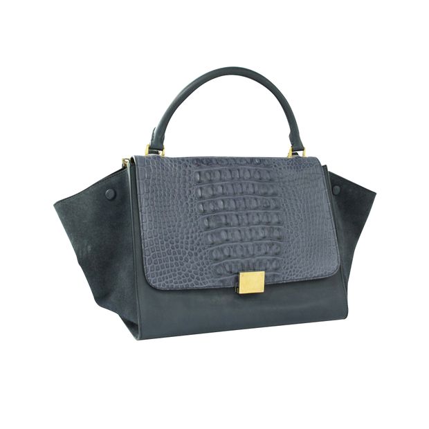 image of CELINE Blue Python and Suede Trapeze Tote Bag