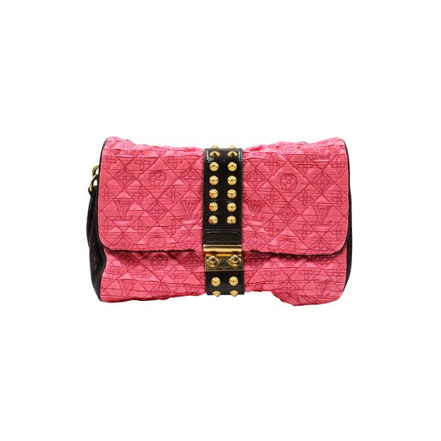 Image of Pink & Black Monogram Bunny Clutch Bag Satin Leather