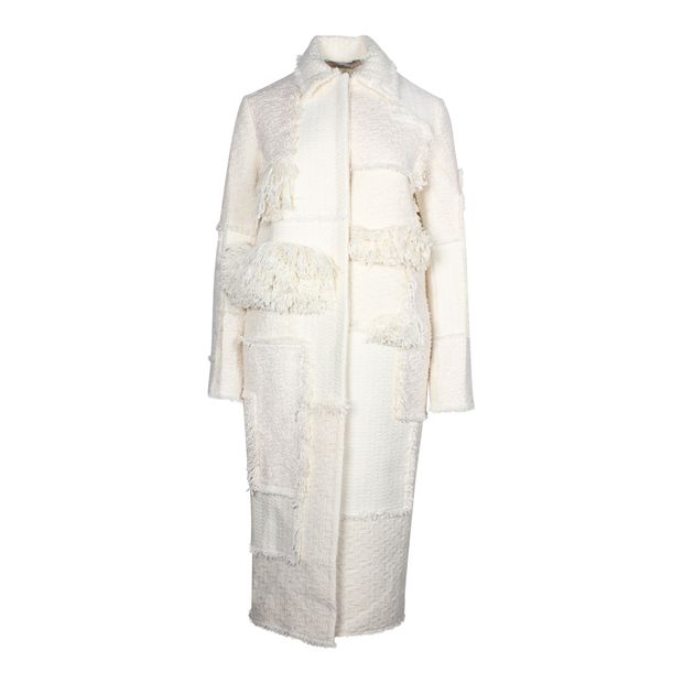 image of Nina Ricci Fringe Paneled Long Coat in Ecru Wool