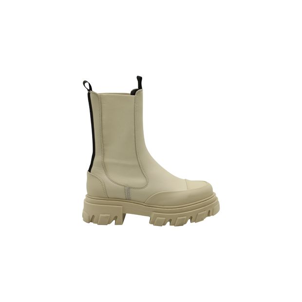 image of Ganni Chunky Ankle Boots in Cream Leather