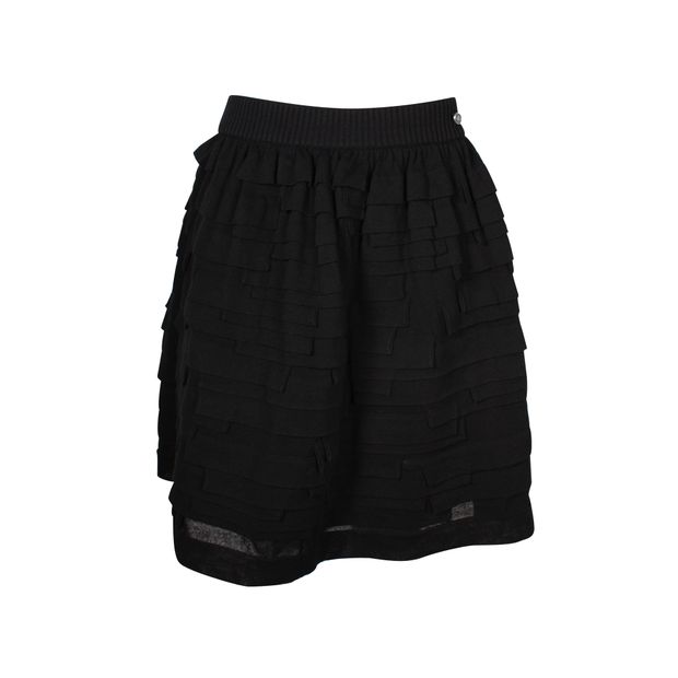 Image of Chanel Multi-tiered Mini Skirt in Black Cotton