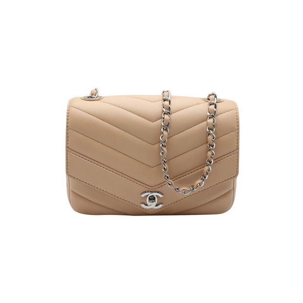 Image of Chanel Nude Chevron Flap Bag With Silver Hardware