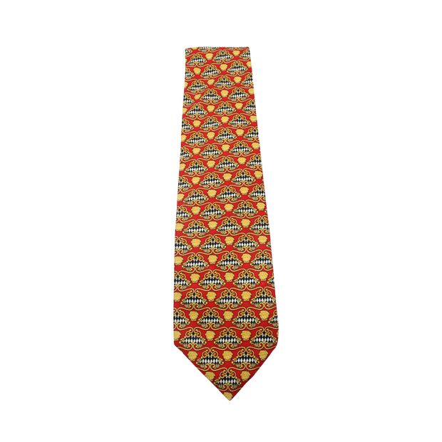 Image of VERSACE Red Print Silk Tie