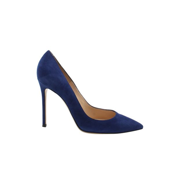 image of Gianvito Rossi Gianvito 105 Pointed Toe Pumps in Navy Blue Suede