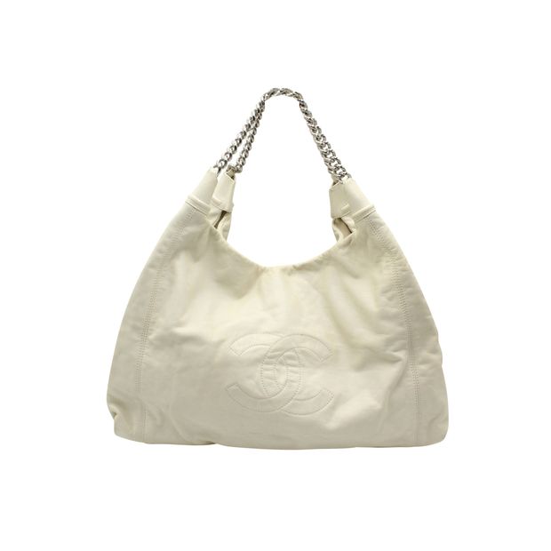 image of Chanel Vintage Ivory Leather "Cc" Tote 2008-2009