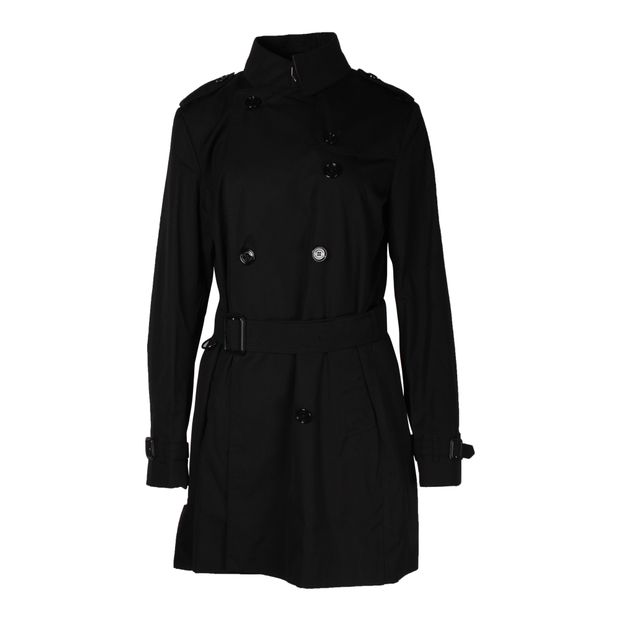 image of Burberry Double-Breasted Trench Coat in Black Cotton