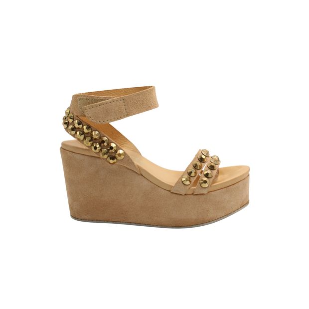 image of Contemporary Designer Nude Metal Embellished Wedges