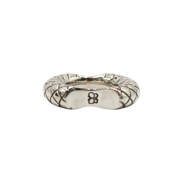 image of Bottega Veneta Intrecciato Double Cut Band Ring in Silver Metal