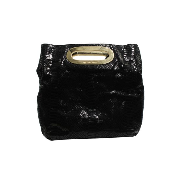 image of Michael Michael Kors Black Shinny Python Embossed Tote/ Shoulder Bag