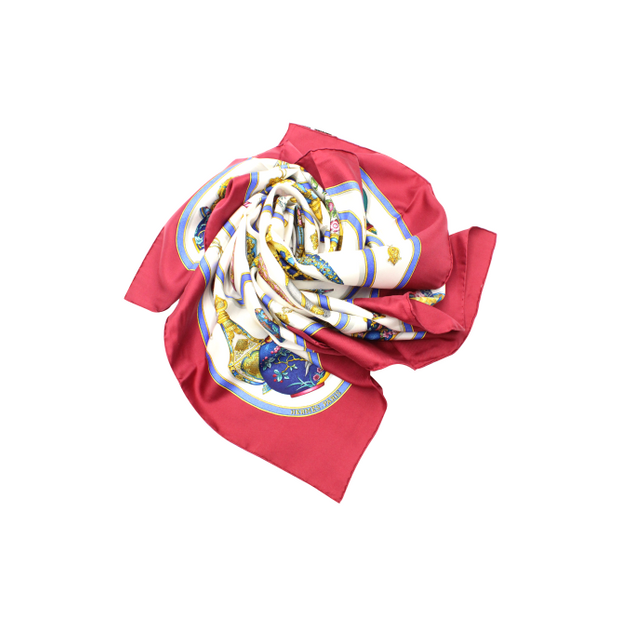 image of Carre 90 Qu'importe Le Flacon Scarf Silk White Wine Red