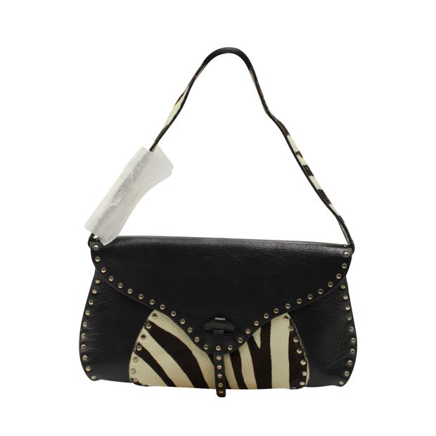 image of Celine Black Clutch/ Handbag With Zebra Print Ponyhair