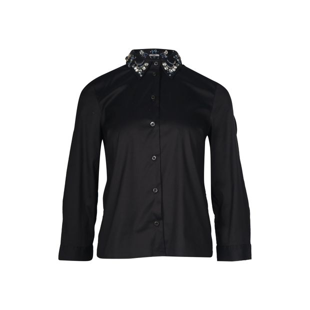 image of Prada Embellished Collar Shirt in Black Cotton