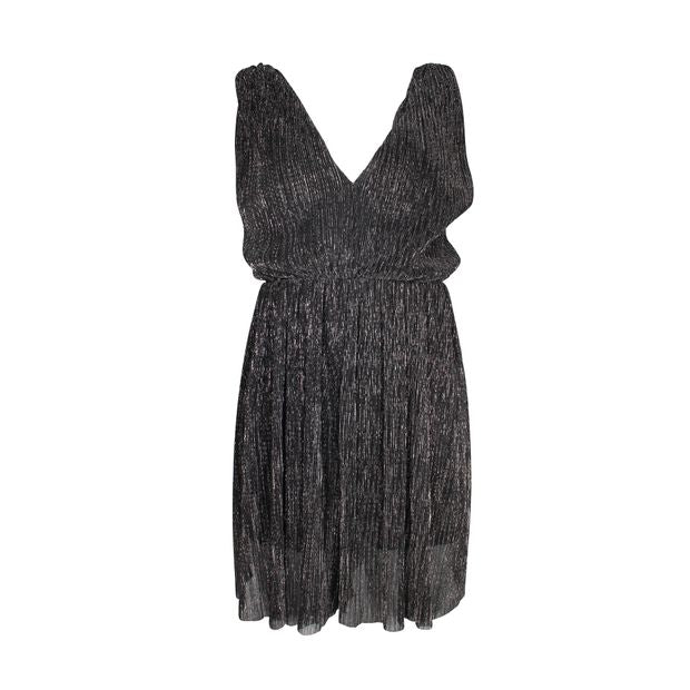 image of Maje Sleeveless V-Neck Romper in Metallic Black Polyester