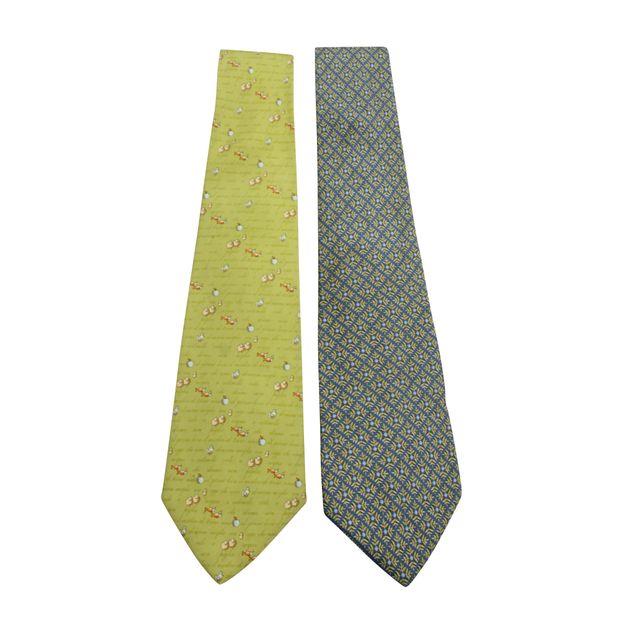 image of SALVATORE FERRAGAMO Set of Ties: Light Green & Light Blue Pattern