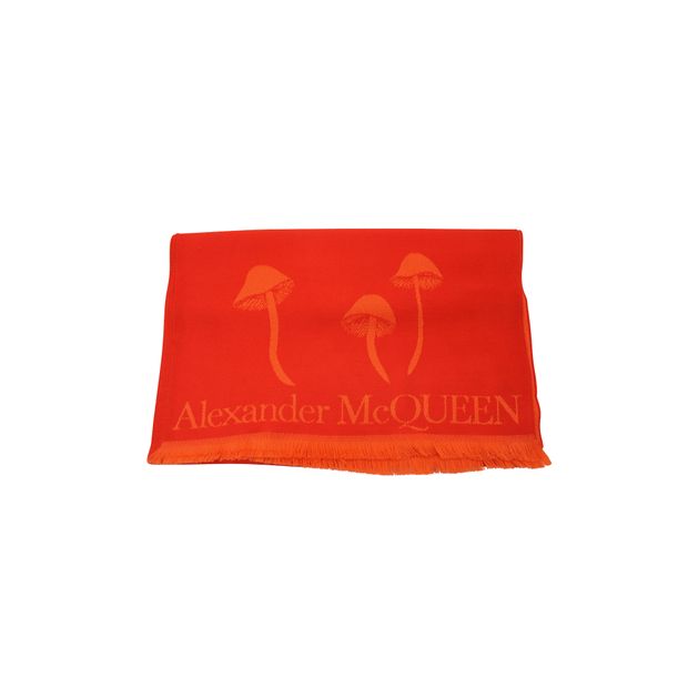 image of Alexander McQueen Rectangular Skull Scarf in Red Wool