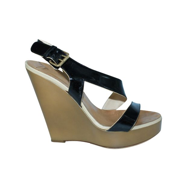 Image of Giuseppe Zanotti Black Wedges With Patent Leather Straps