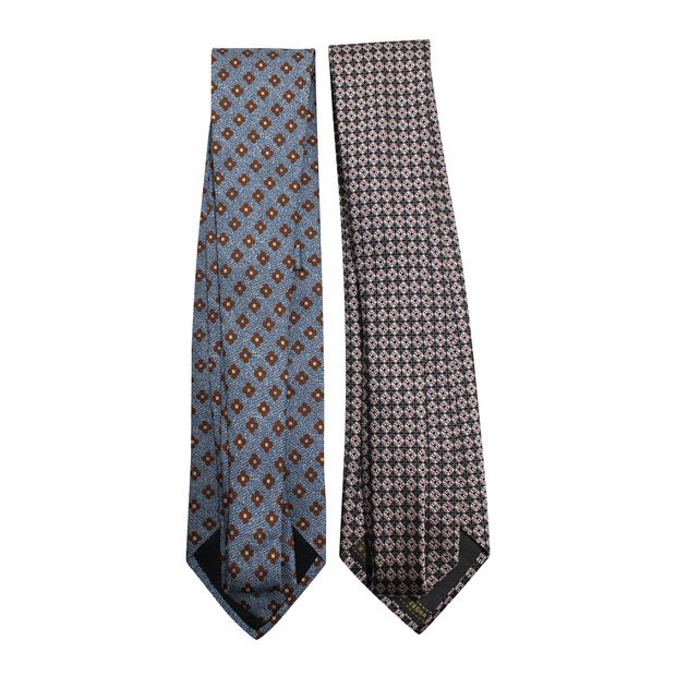 image of ERMENEGILDO ZEGNA Set of Ties: Blue with Brown Flowers & Pink and Grey Pattern