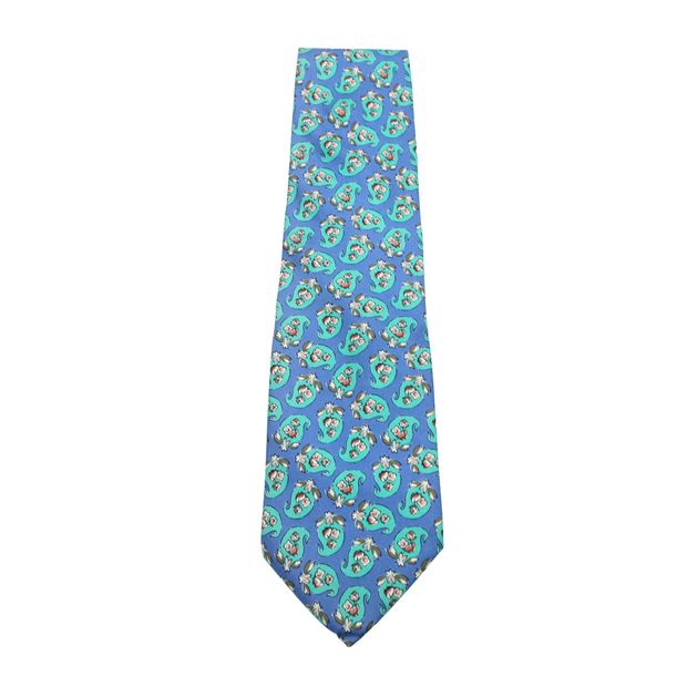 image of KENZO Turquoise Print Silk Tie