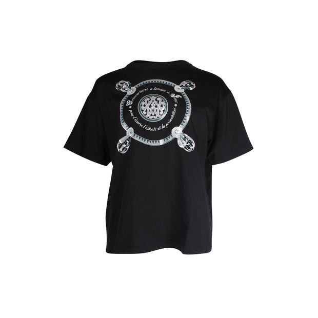 Image of Hermes Logo Print T-shirt in Black Cotton