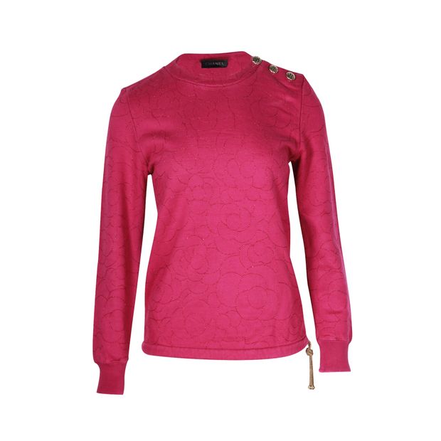 image of Chanel Button Detail Sweater in Pink Cotton