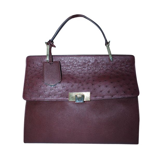 Image of Balenciaga Burgundy Ostrich Leather Handbag