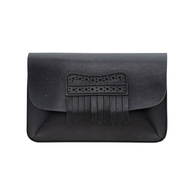 image of Contemporary Designer Black Fringe Leather Clutch