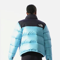 light blue north face puffer jacket