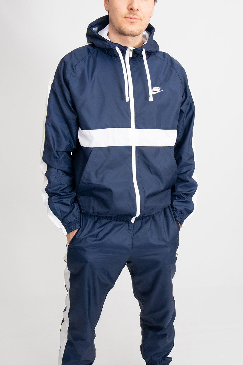 navy blue and white nike tracksuit