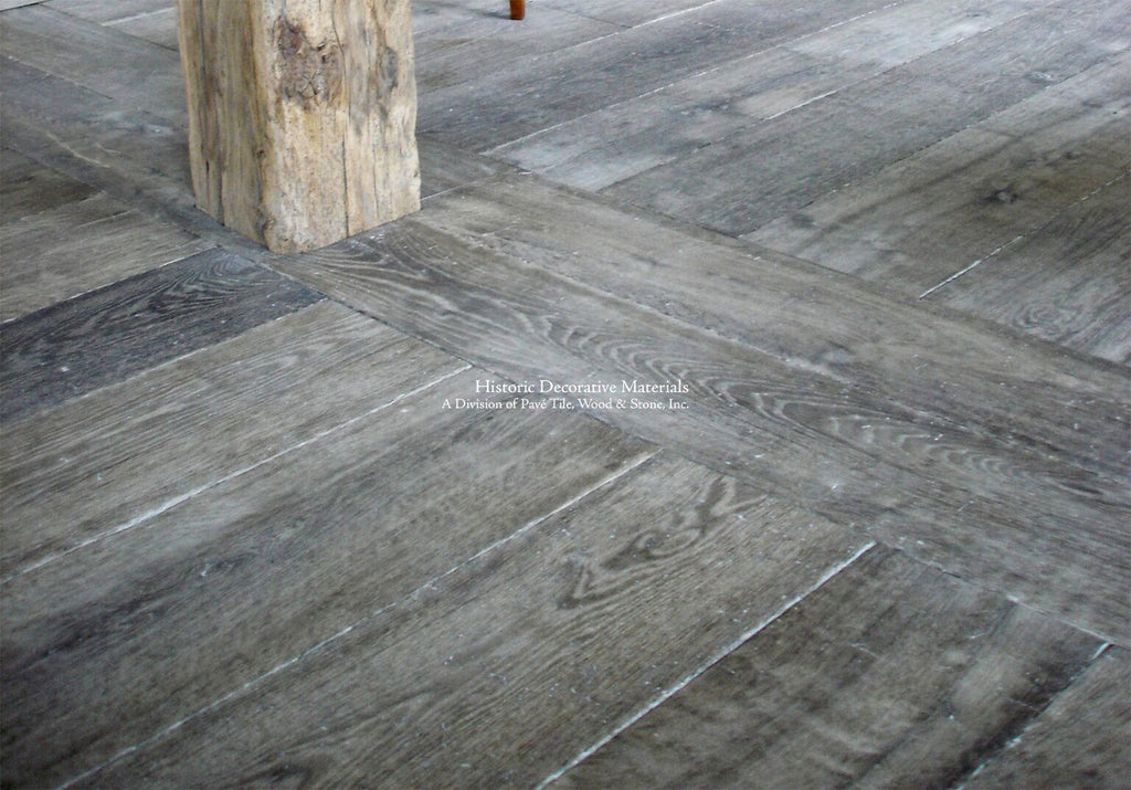 Antique French oak flooring resembles antiqued French oak flooring that is perfect for English country homes, French and Belgian farmhouse interiors, cottage style for kitchen floors, entry ways.