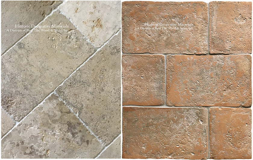 Aged French Limestone and Italian terra cotta tiles