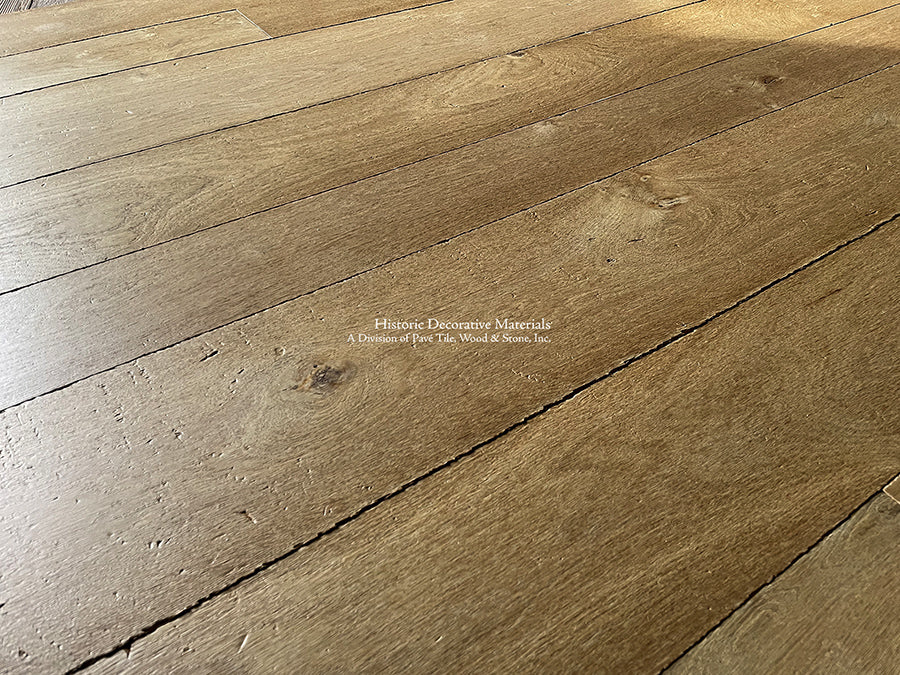 French oak floors or antique French oak floors marry with reclaimed materials such as antique Belgian bluestone, antique cement tiles, antique French limestone flooring, Zellige tiles or Zellige from Fez, Morocco, French reclaimed terra cotta tiles for farmhouse interiors.