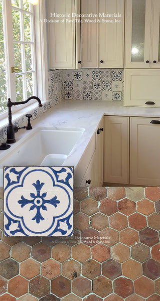 French Reclaimed Terra Cotta Tiles with Vintage Decorative Wall Tiles for Kitchen Backsplash
