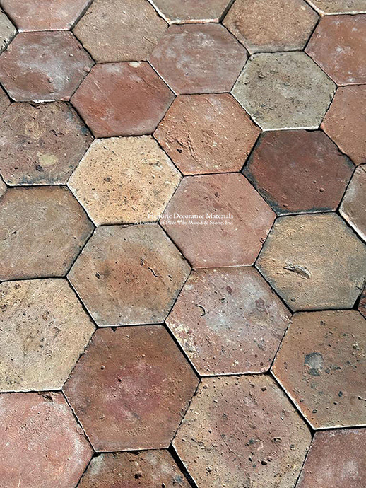 French Reclaimed Hexagon Terra Cotta Tile For Farmhouse Interiors Historic Decorative