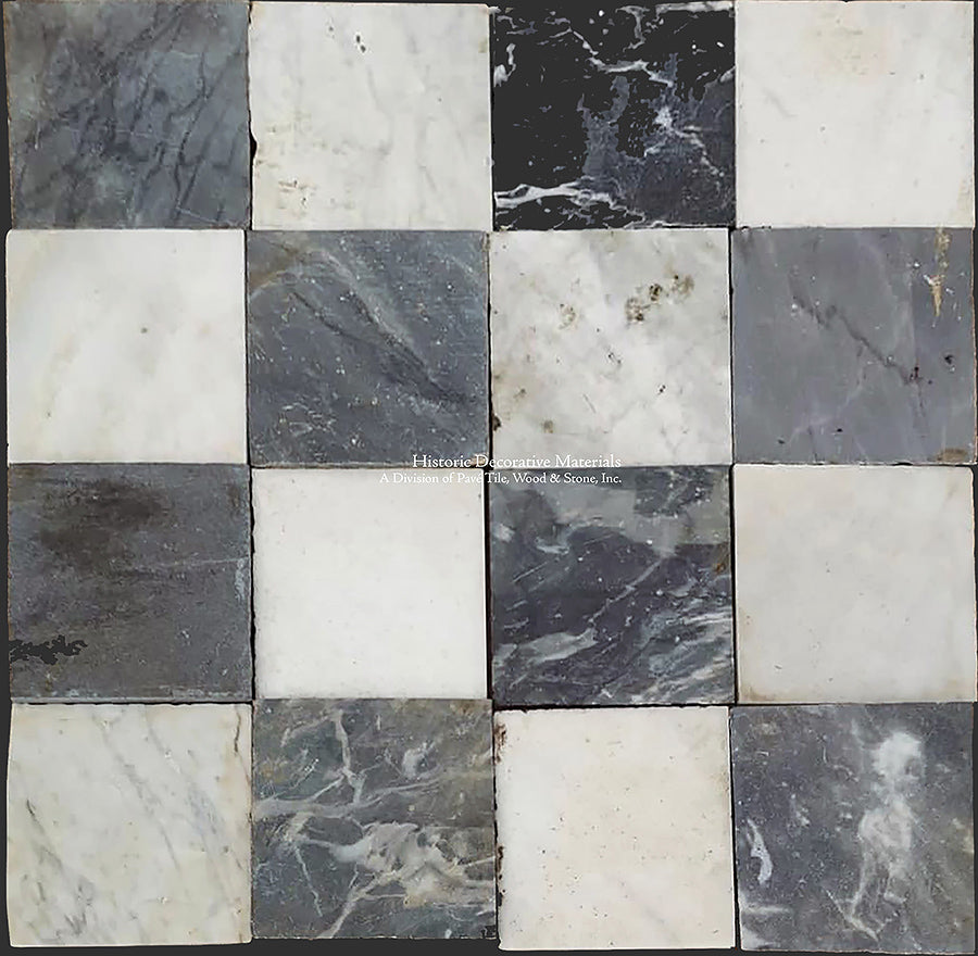 Antique Black and White Nero & Bianco Carrara Marble Checkered Stone -  Historic Decorative Materials, a division of Pavé Tile, Wood & Stone, Inc.
