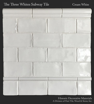 Three Whites Ceramic Glazed 3 X 6 Subway Tile And Chair Rail