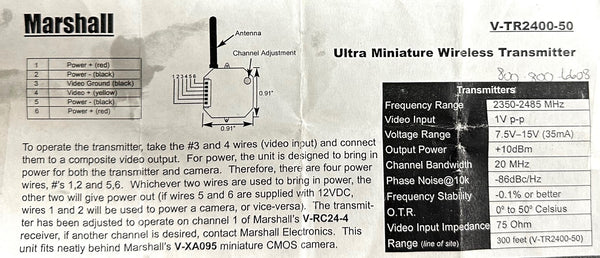 Marshall V-TR2400-50 2.4GHz Ultra Mini Video Wireless Transmitter