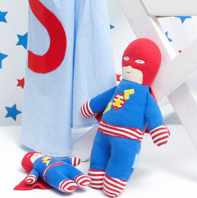 Albetta Superhero soft toy and baby rattle, published by Bobby Rabbit