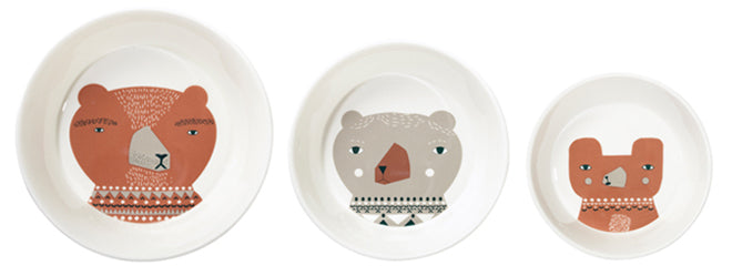 tableware, children's tableware, children's bowls, 3 bears bowls, Donna Wilson ceramics, Donna Wilson 3 bears, published by Bobby Rabbit