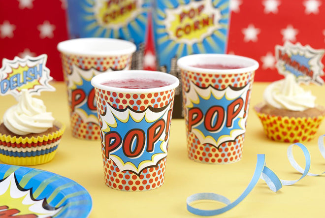 party, children's party, children's party themes, superhero party, superhero party cups, Ginger Ray, published by Bobby Rabbit