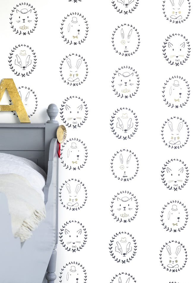 'Portraits' children's wallpaper by Hibou Home, published by Bobby Rabbit