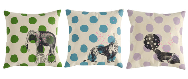 textiles, cushions, circus cushions, children's cushions, La Cerise sur le Gateau, Molly Meg, published by Bobby Rabbit