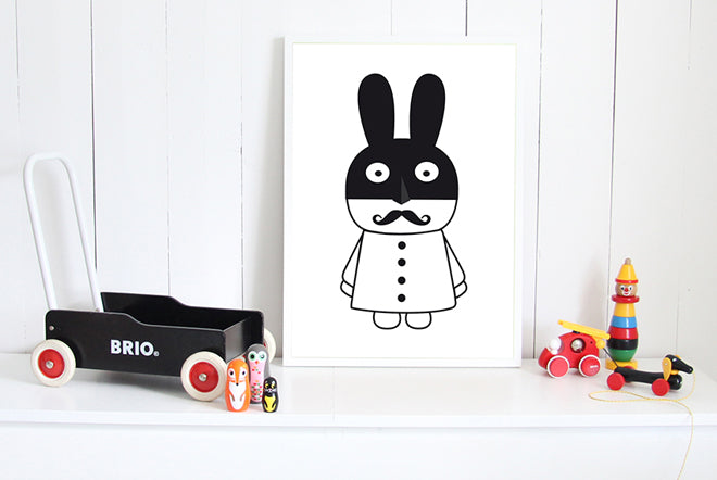 on the wall, wall art, children's wall art, Rabman print, MiniWilla wall art, Molly-Meg, published by Bobby Rabbit